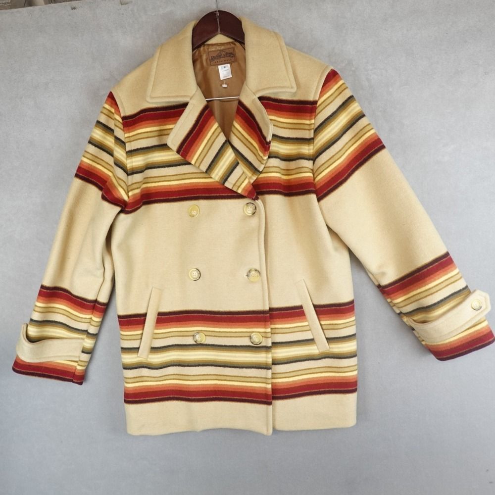 VTG Pendleton Coat Womens M Wool Pea Coat Double Breasted USA Made Southwestern